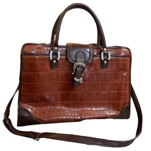 Coldwater Creek Faux Leather‎ Crocodile Embossed Brown Briefcase Tote Bag